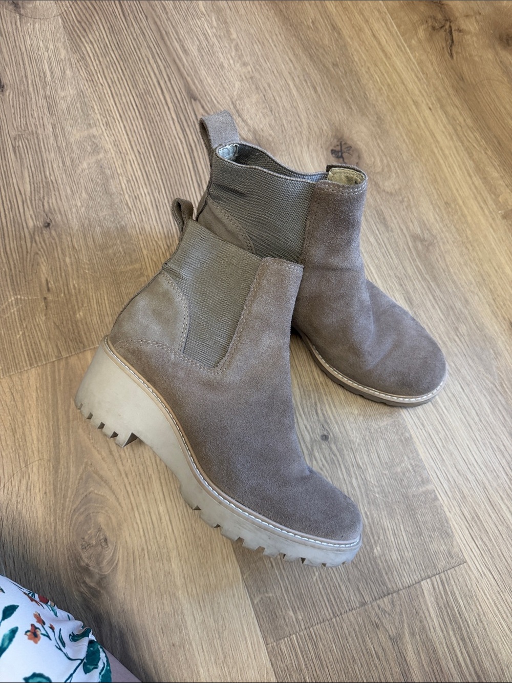 Dolce Vita Taupe Suede Lug-Sole Chelsea Booties
